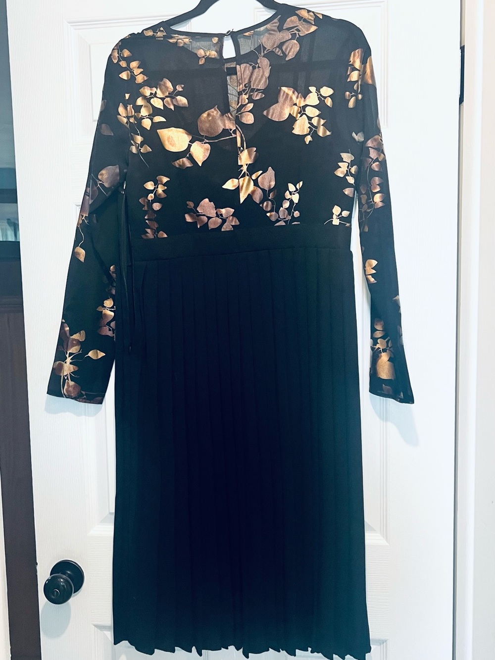 BEAUTIFUL Black Dress with Metallic Gold Floral Print